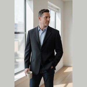 ULTIMO UOMO Cashmere Blazer, Black Twill, Made in Canada, Classic Fit, Size 48R